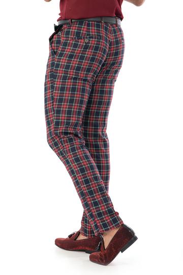 Dressy Slim-fit Pants - Red/plaid - Ladies
