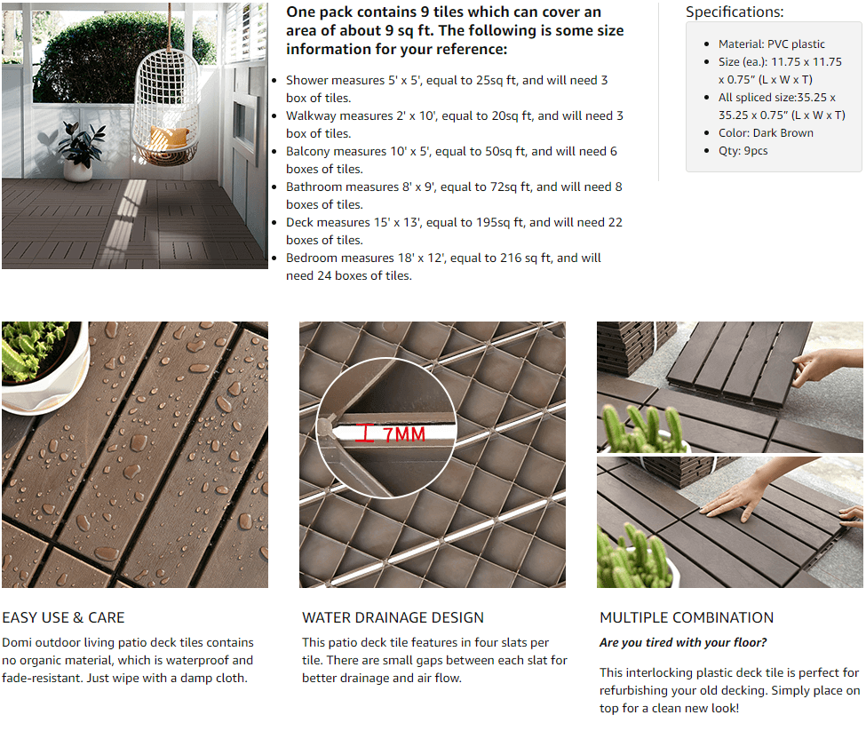 Domi Patio Interlocking Deck Tiles