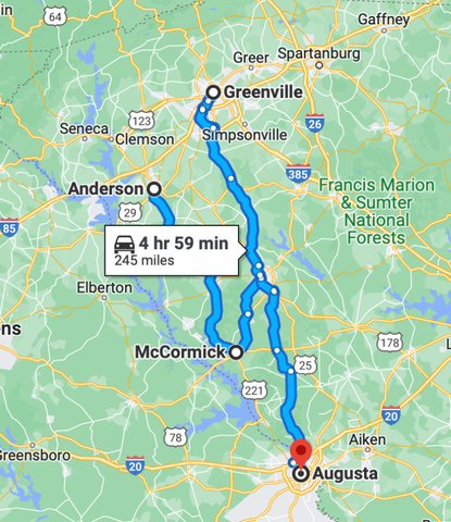screenshot of google maps overview of distance between cities