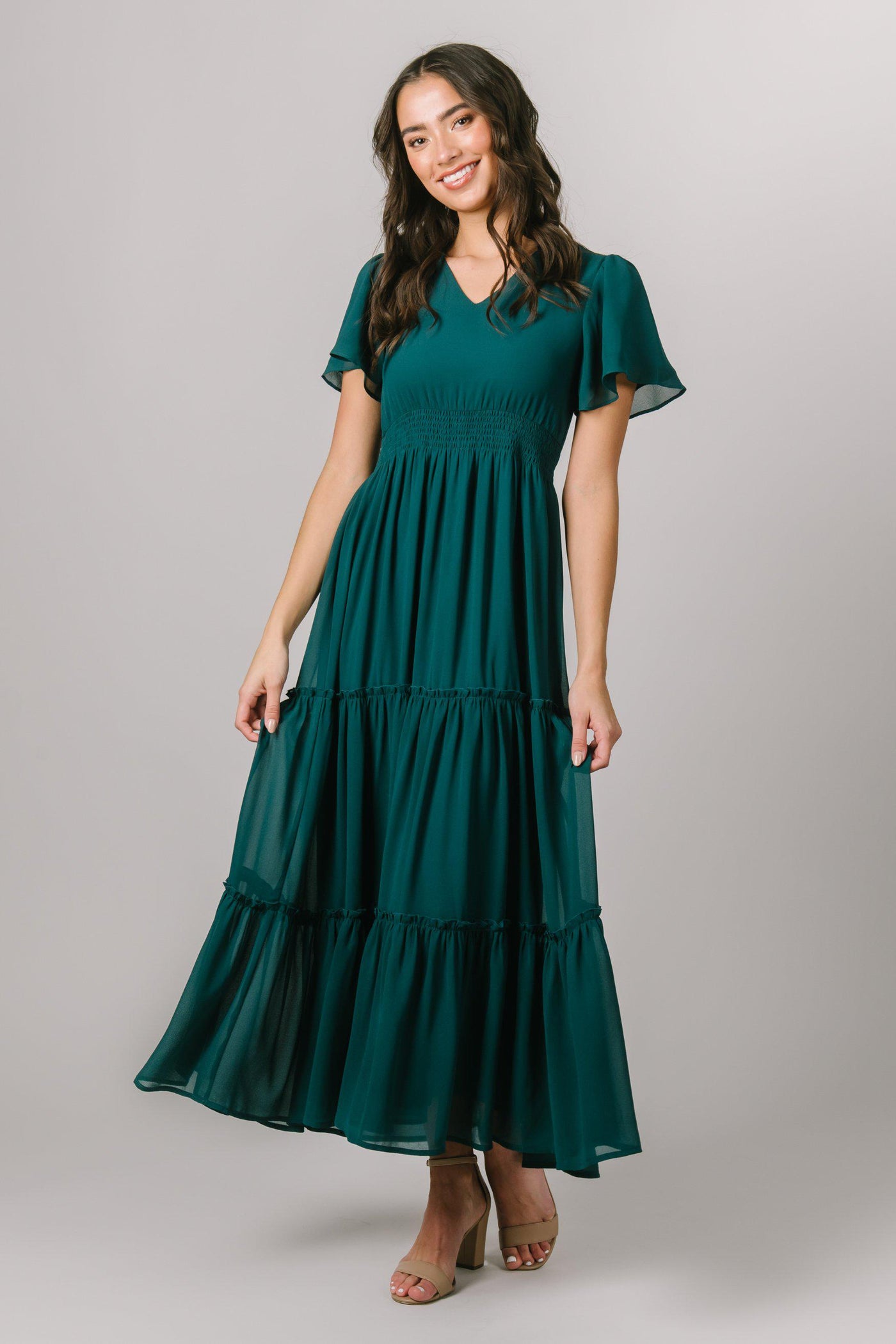 Modest Everyday Dresses | Smocked Waist Tiered Midi Ponderosa Pine