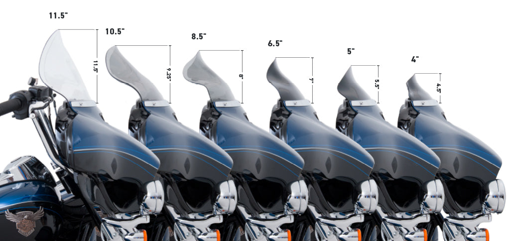 Complete lineup of all Flare Windshields for Harley-Davidson 2014+ FLH models shown in a cascade