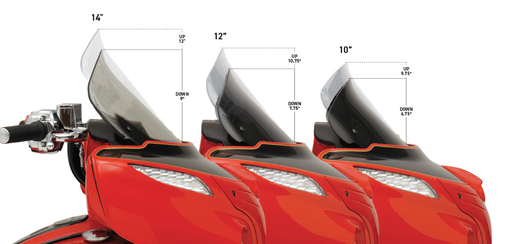 Complete lineup of all Flare Windshields for Indian Chieftain models shown in a cascade