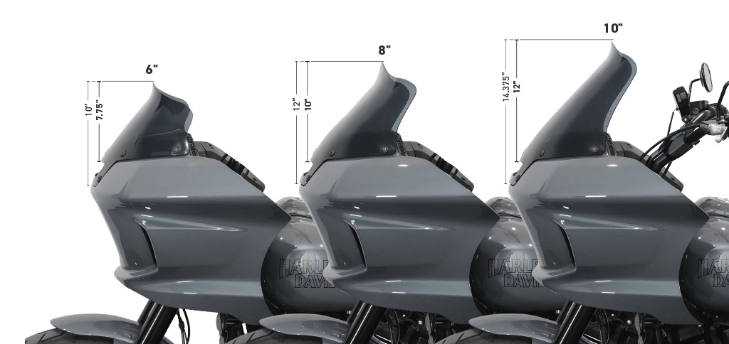Complete lineup of all Flare Windshields for Harley-Davidson Low Rider ST models shown in a cascade