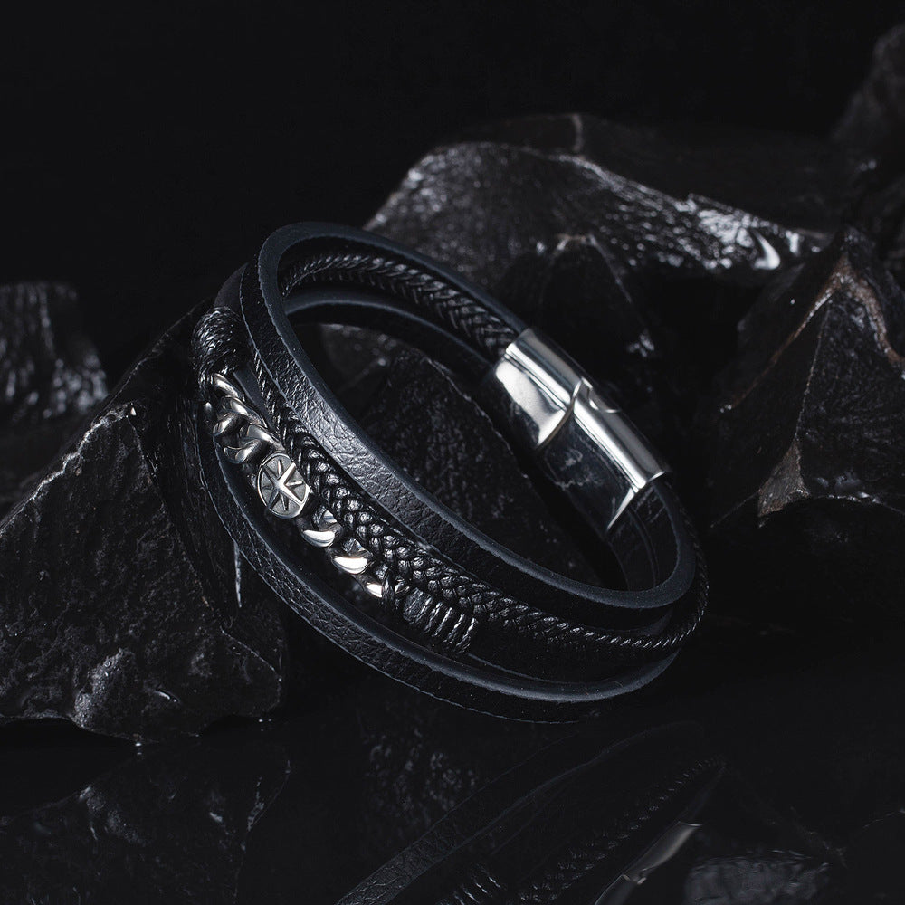 Stainless Steel Bracelet Fashion Vintage Braided Leather Bracelet Jewelry Wholesaler