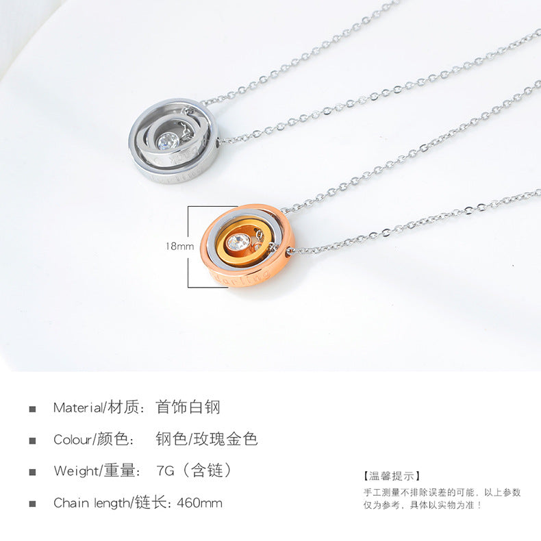 Wholesale Tricolor Three Rings Cubic Zirconia Titanium Stainless Steel Couple Necklace Jewelry