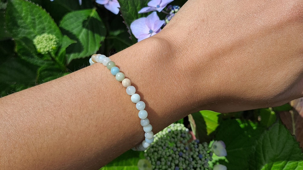 image of an amazonite 4mm bead bracelet. this bracelet is available at dumi's crystals