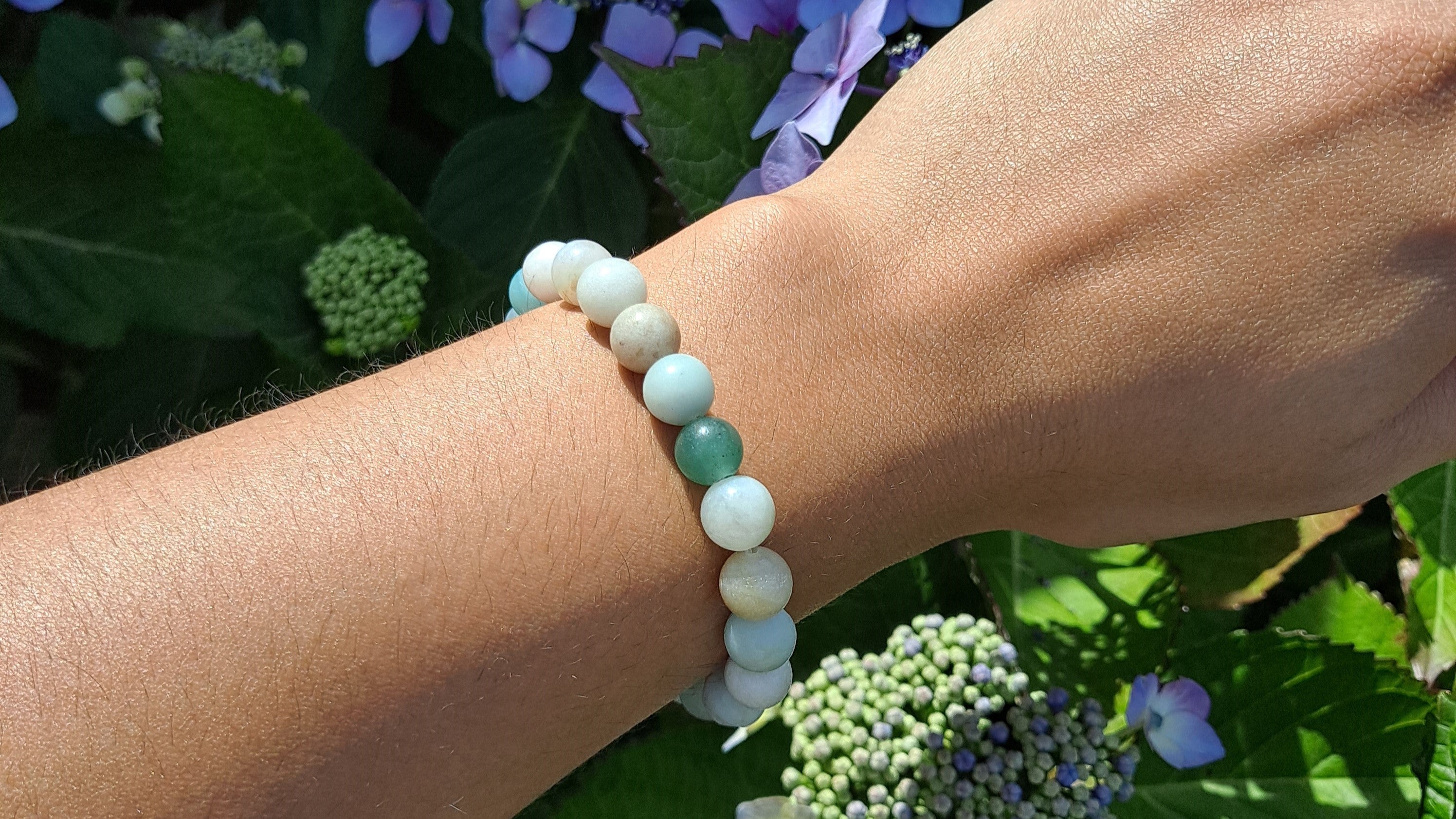 image of an amazonite8mm bead bracelet. this healing crystal is available at dumi's crystals