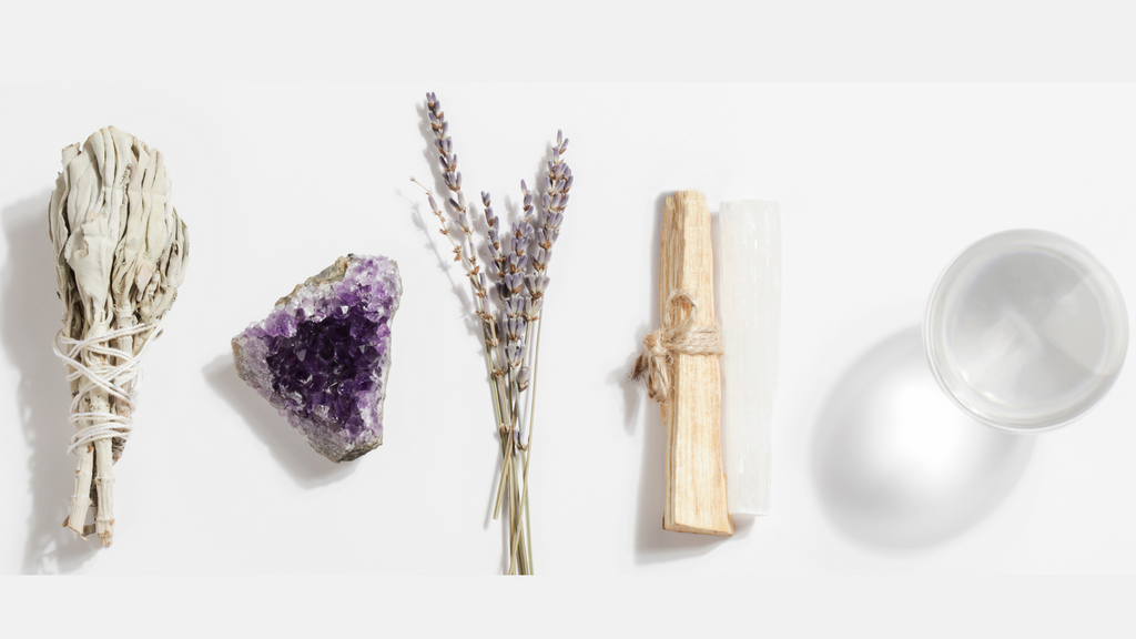 image of sage, amethyst, lavender and selenite