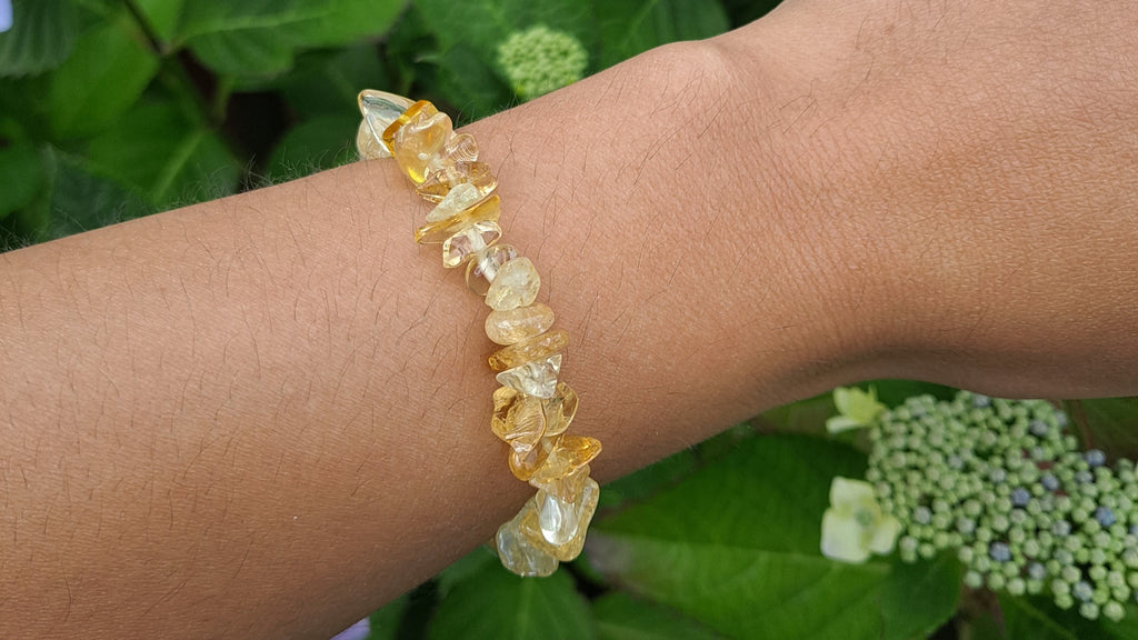 image of a citrine heat treated amethyst chip bracelet. this healing crystal is available at dumi's crystals
