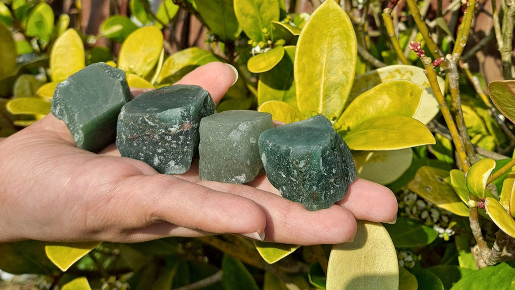 image of green aventurine rough stones. this healing crystal is available at dumi's crystals
