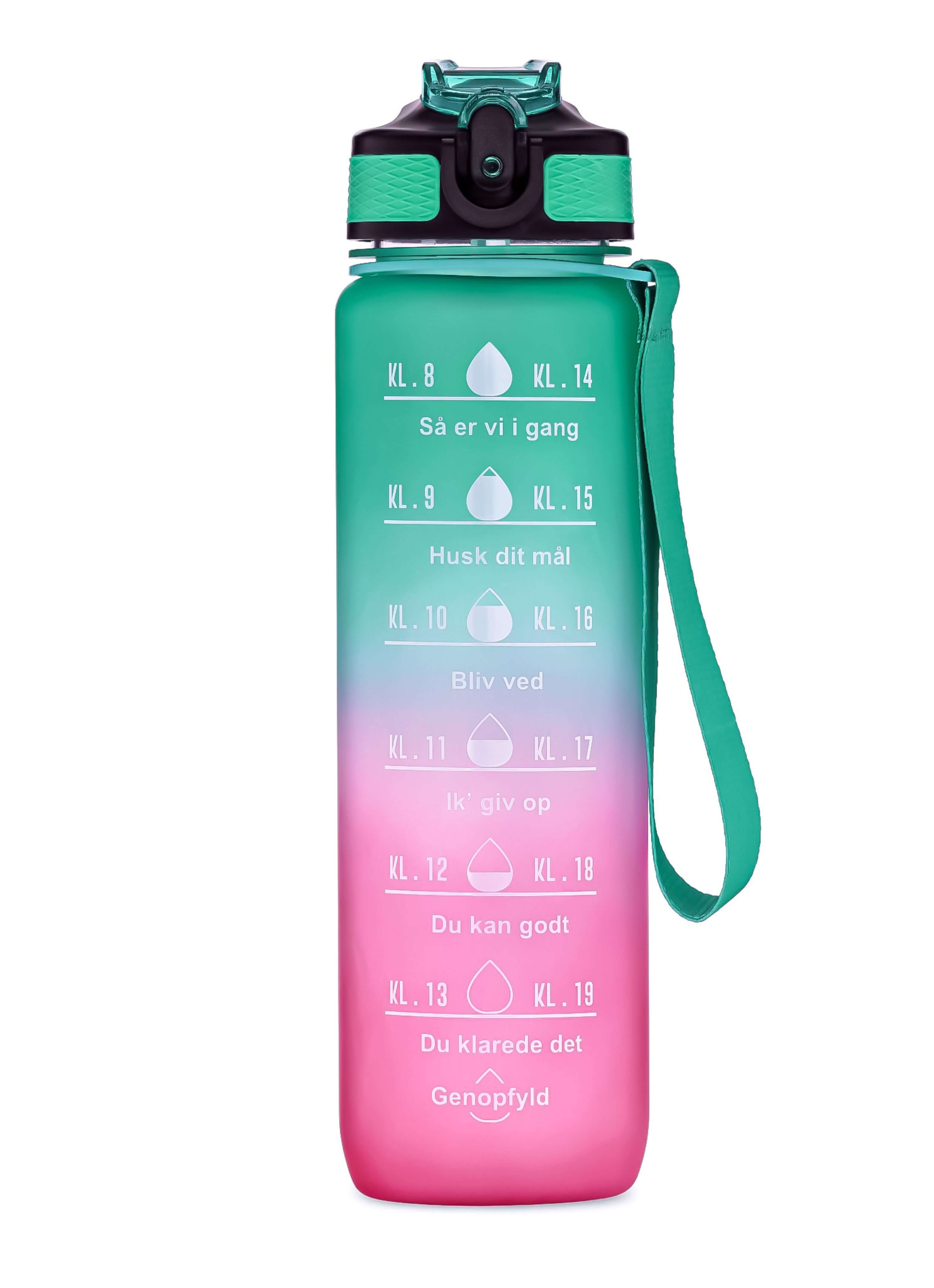 Billede af 1L motivationsvandflaske - Grøn/pink