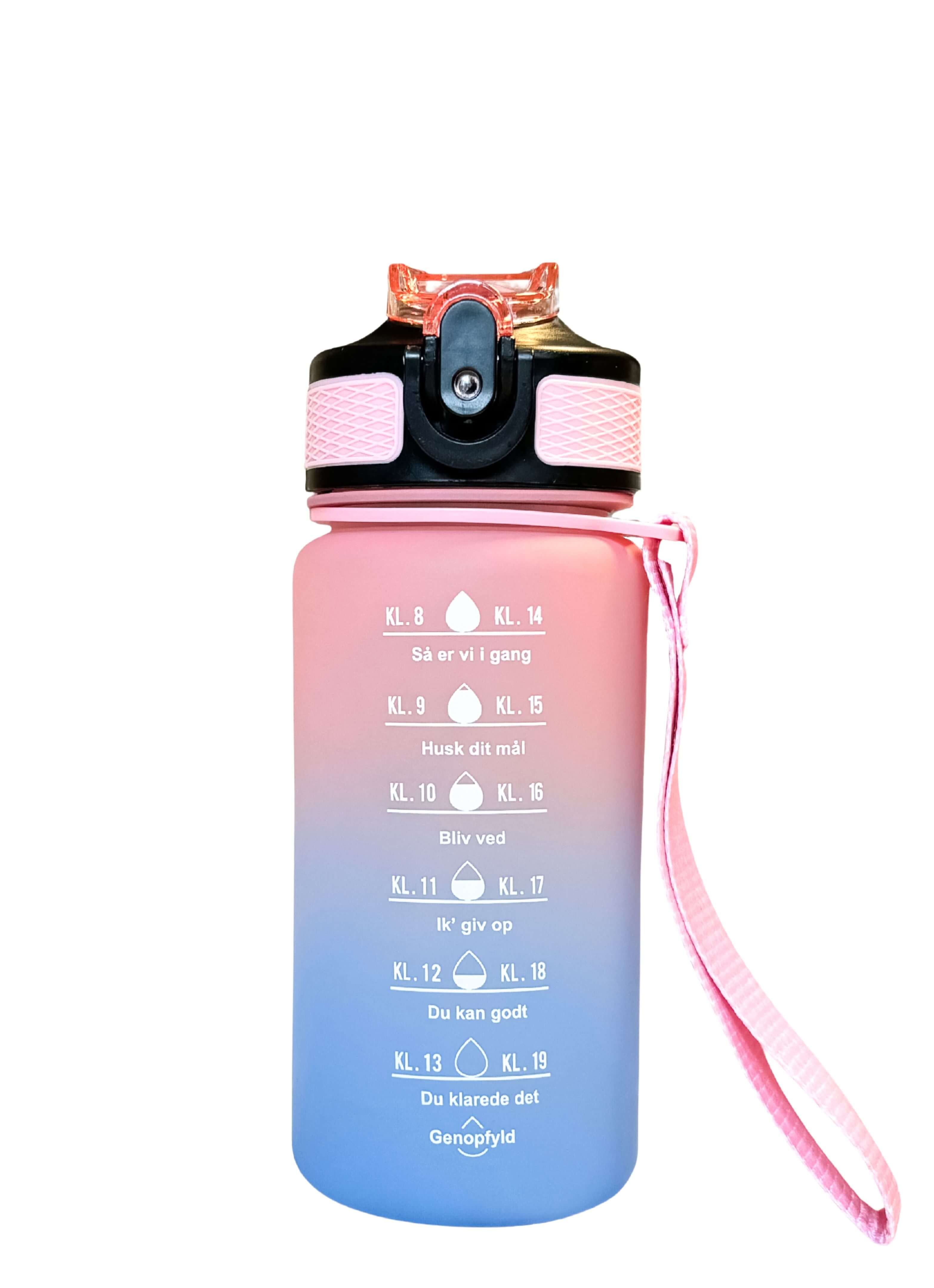 Se 0,6L Motivationsvandflaske - Lyserød/lyseblå hos Smart Makro