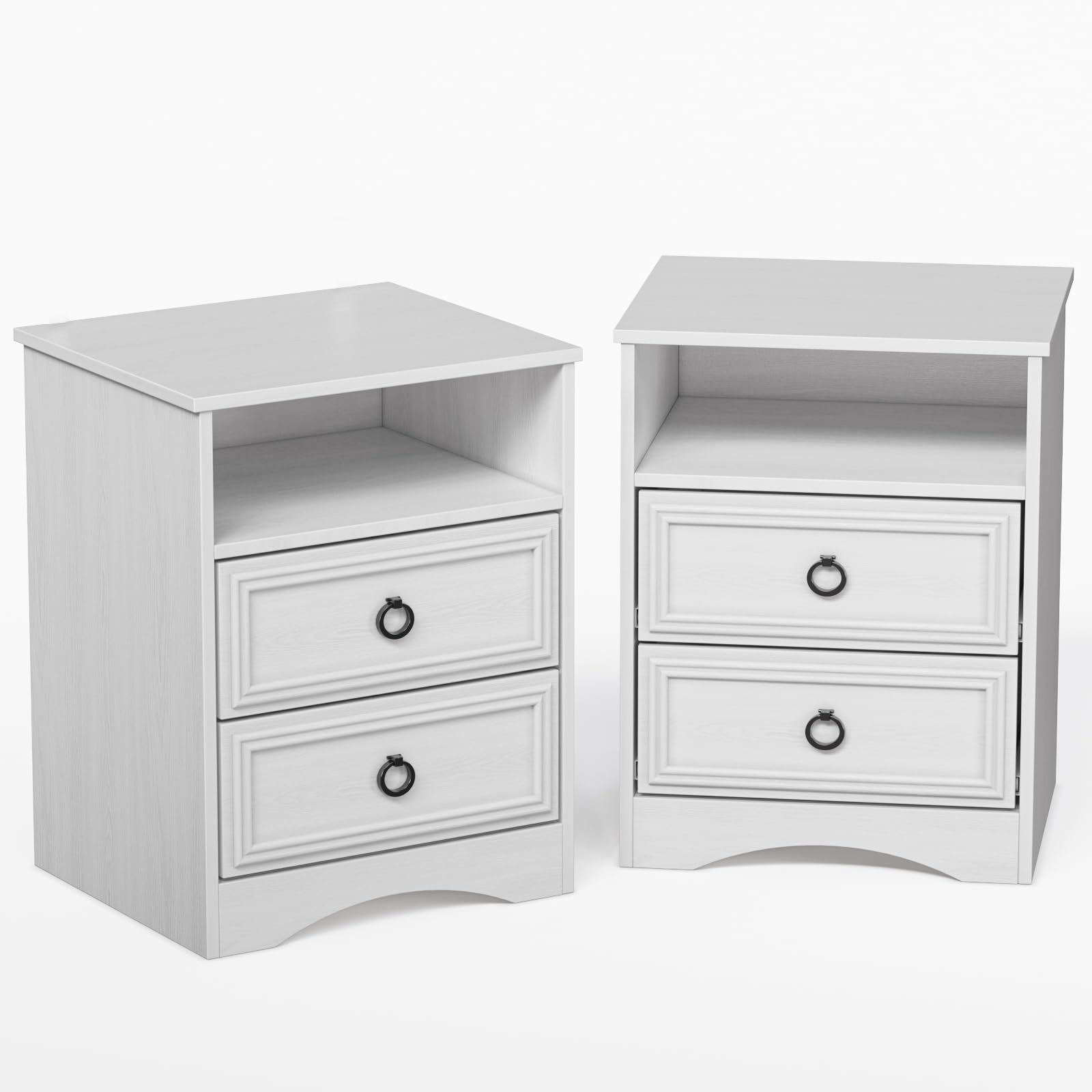 Nightstand Set of 2, Night Stand with Drawers, White