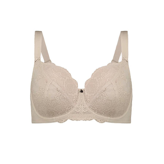 Baroque Contrast Lace Padded Full Cup Bra - Cafe Latte