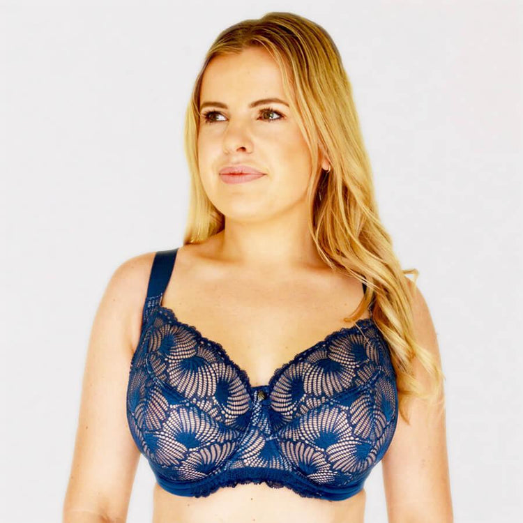 Contrast Lace Full Cup Bra - Violet