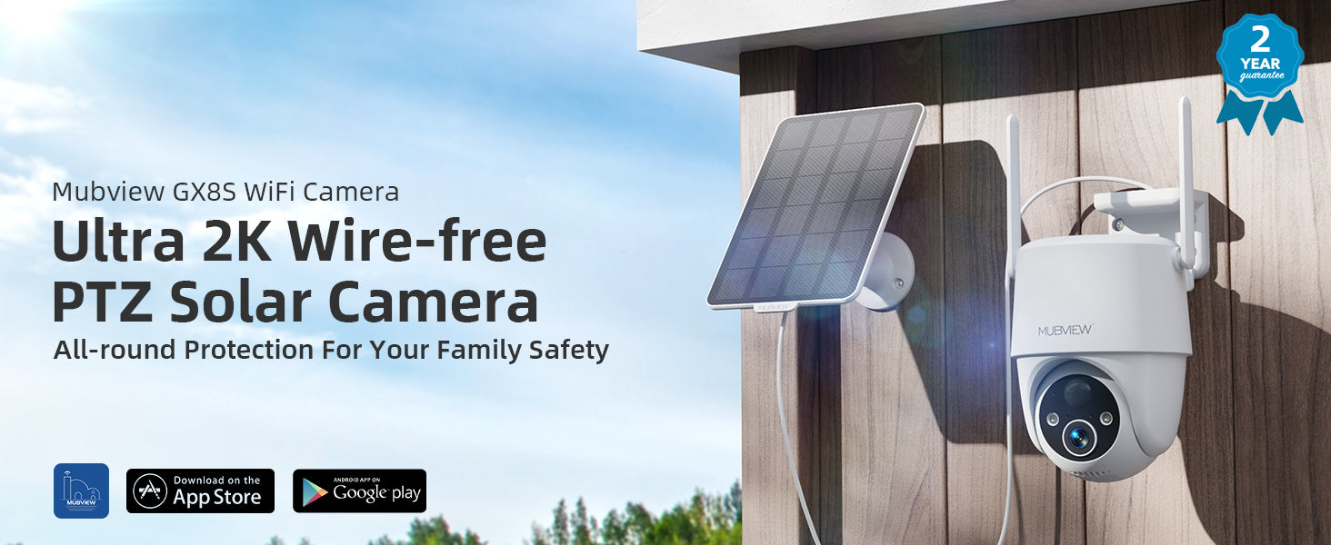360° PTZ 2K Solar Powered Security Camera Batteries WiFi Security Camera Indoor Outdoor MUBVIEW GX8S