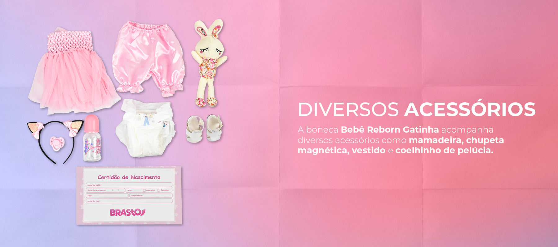 Boneca Bebê Reborn Gatinha - Brastoy<br><br> - Artigos infantis