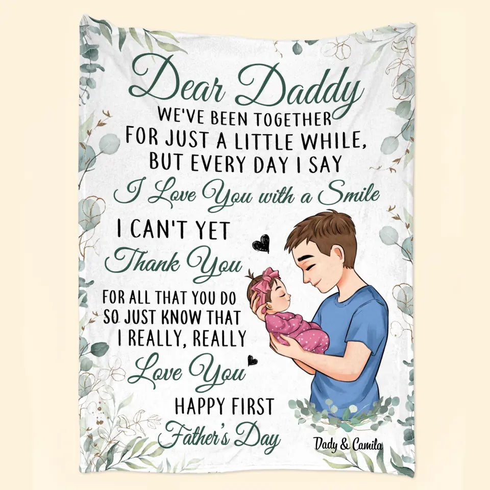 Personalized Blanket - Birthday, Father's Day Gift For Dad - I Love You With A Smile First Fathers Day ARND0014