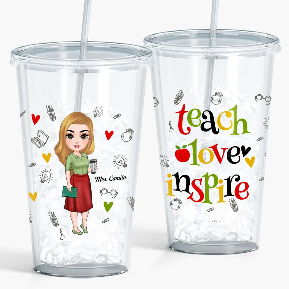 Personalized Love to Teach Tumbler with Straw