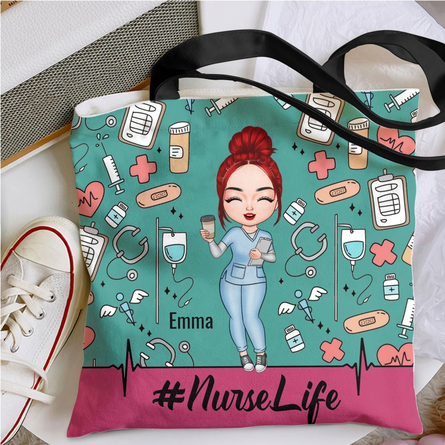 Creative Canvas Storage Bags for Teacher Nurse Cartoon Large