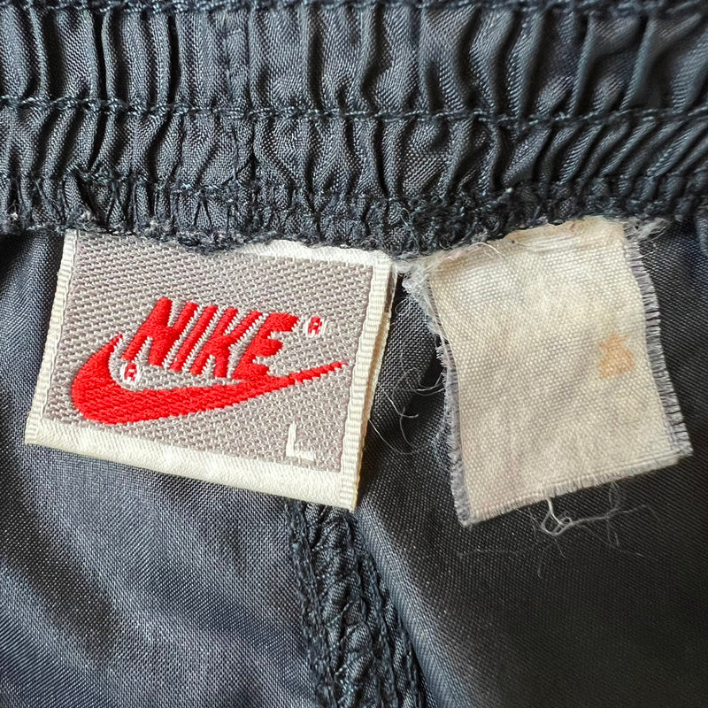 90s NIKE 初期 銀タグ スウォッシュ ロゴ刺繍 ナイロン パンツ L 黒 / 90年代 ナイキ オールド ブラック シャカシャカ