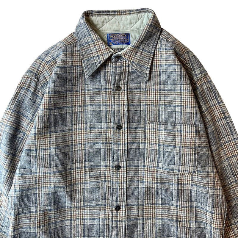 70s USA製 Pendleton オンブレ チェック 長袖 ウール シャツ 15 1/2