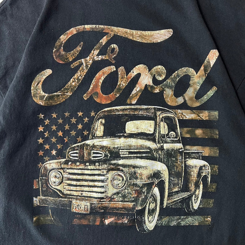 ビッグサイズ Ford F1 両面 プリント 半袖 Tシャツ 2XL 黒 / フォード 1949 ブラック クラシックカー プリントT