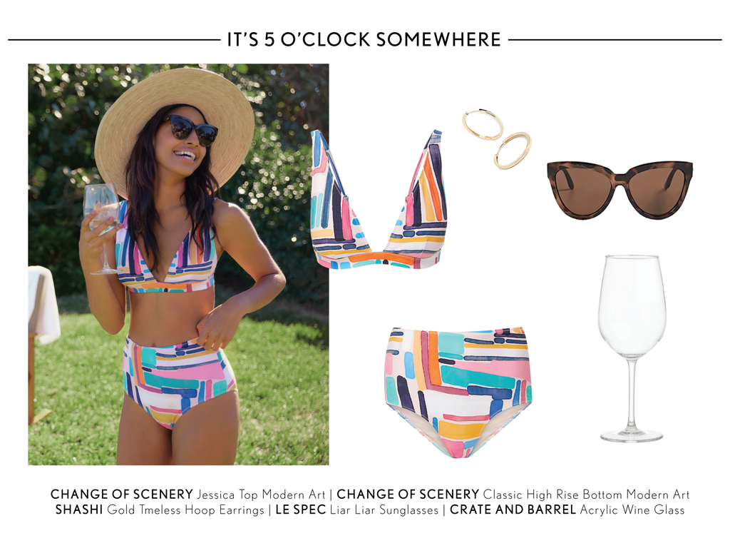 Change of Scenery Bikini Jessica Top and High Waist Bottom in the colorful Modern Art print.
