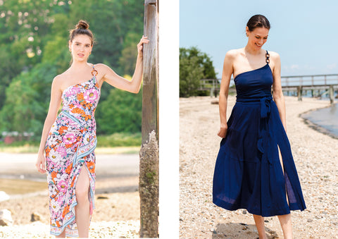 Models walk on the beach in a Pareo and Maxi Skirt