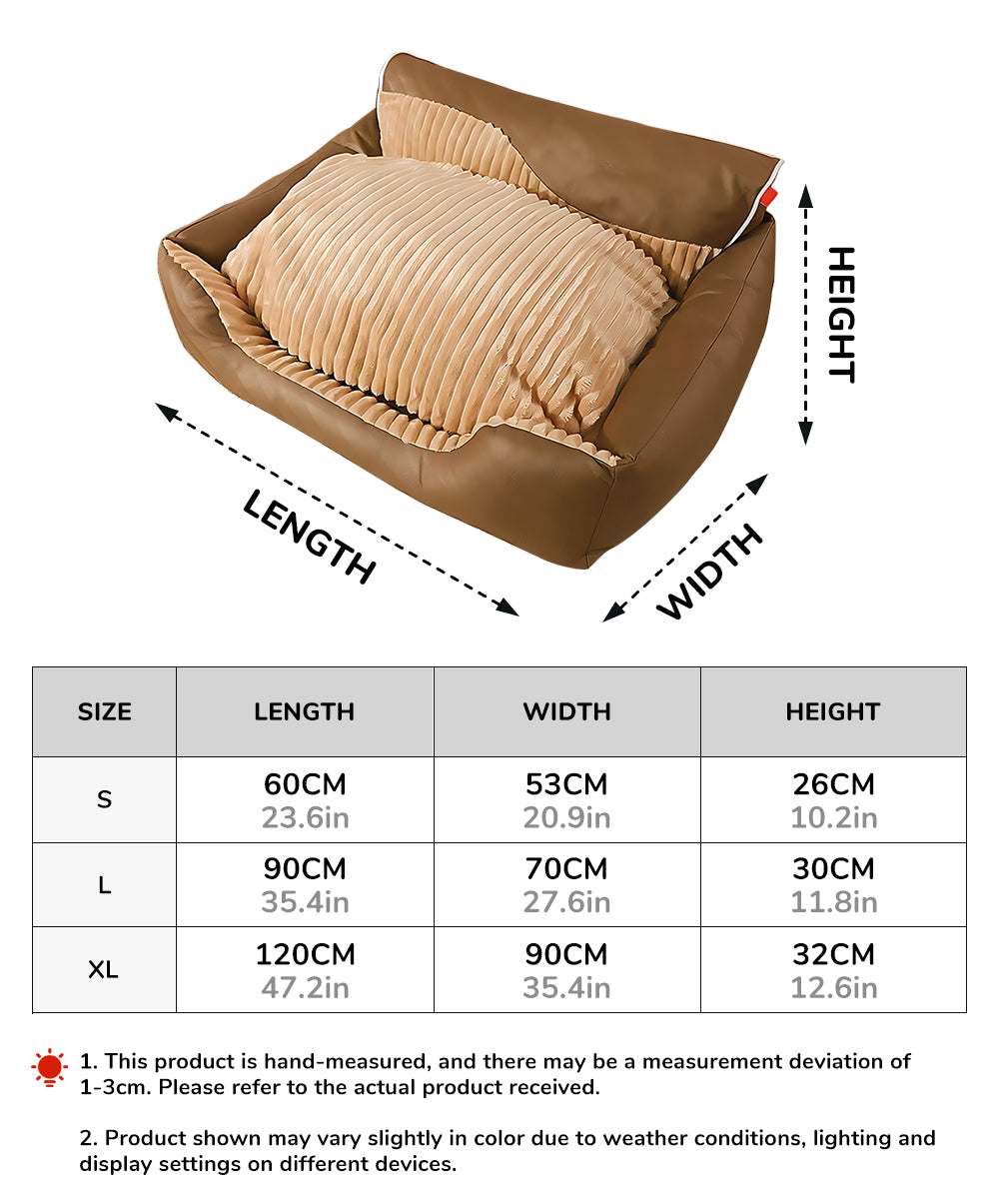 All-Season Cozy Removable Backrest Dog Bed Size Chart