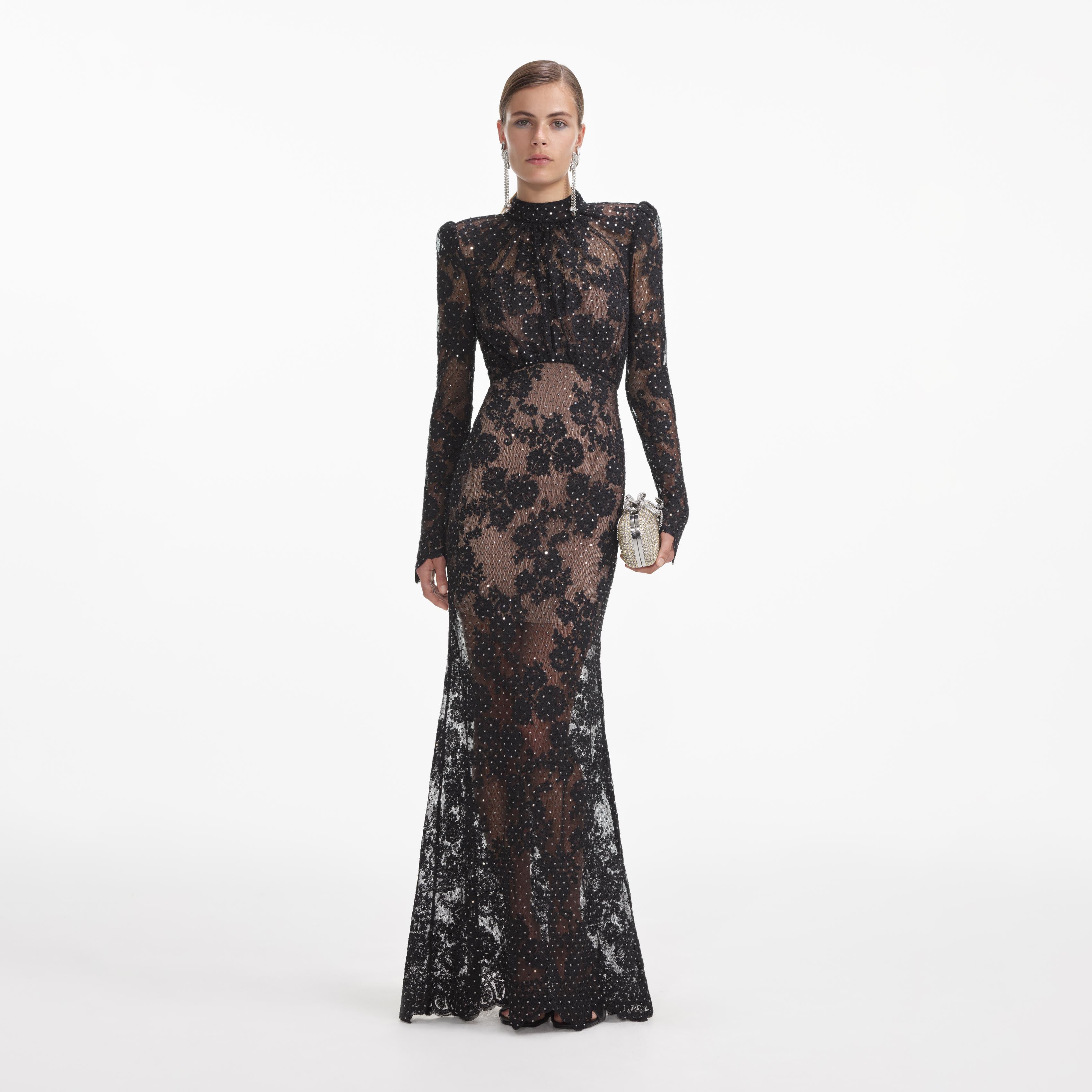 Black Rhinestone Lace Maxi Dress - self product image