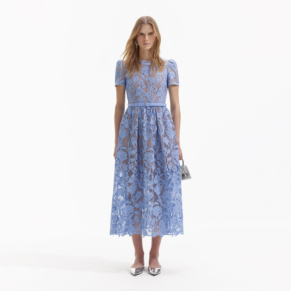 Blue Lace Midi Sweetheart Dress – self-portrait