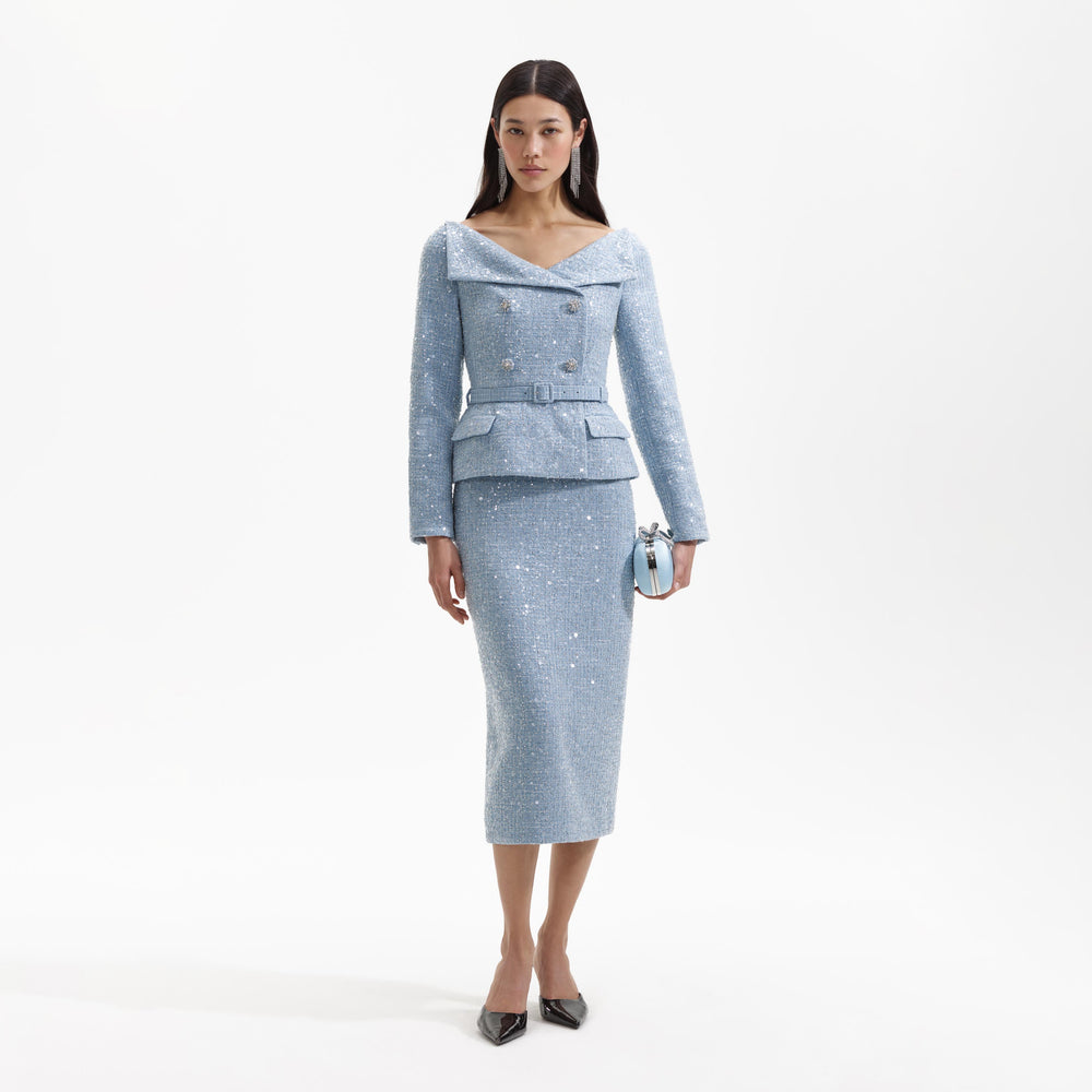 Blue Sequin Boucle Mini Dress – self-portrait