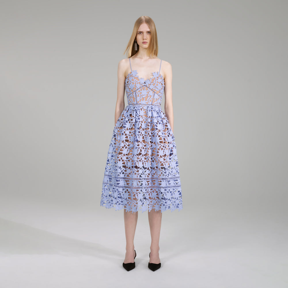 Blue Lace Midi Sweetheart Dress – self-portrait