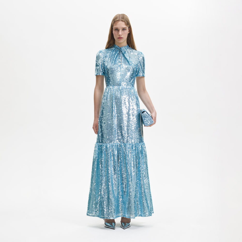 Self portrait shop blue sequin dress