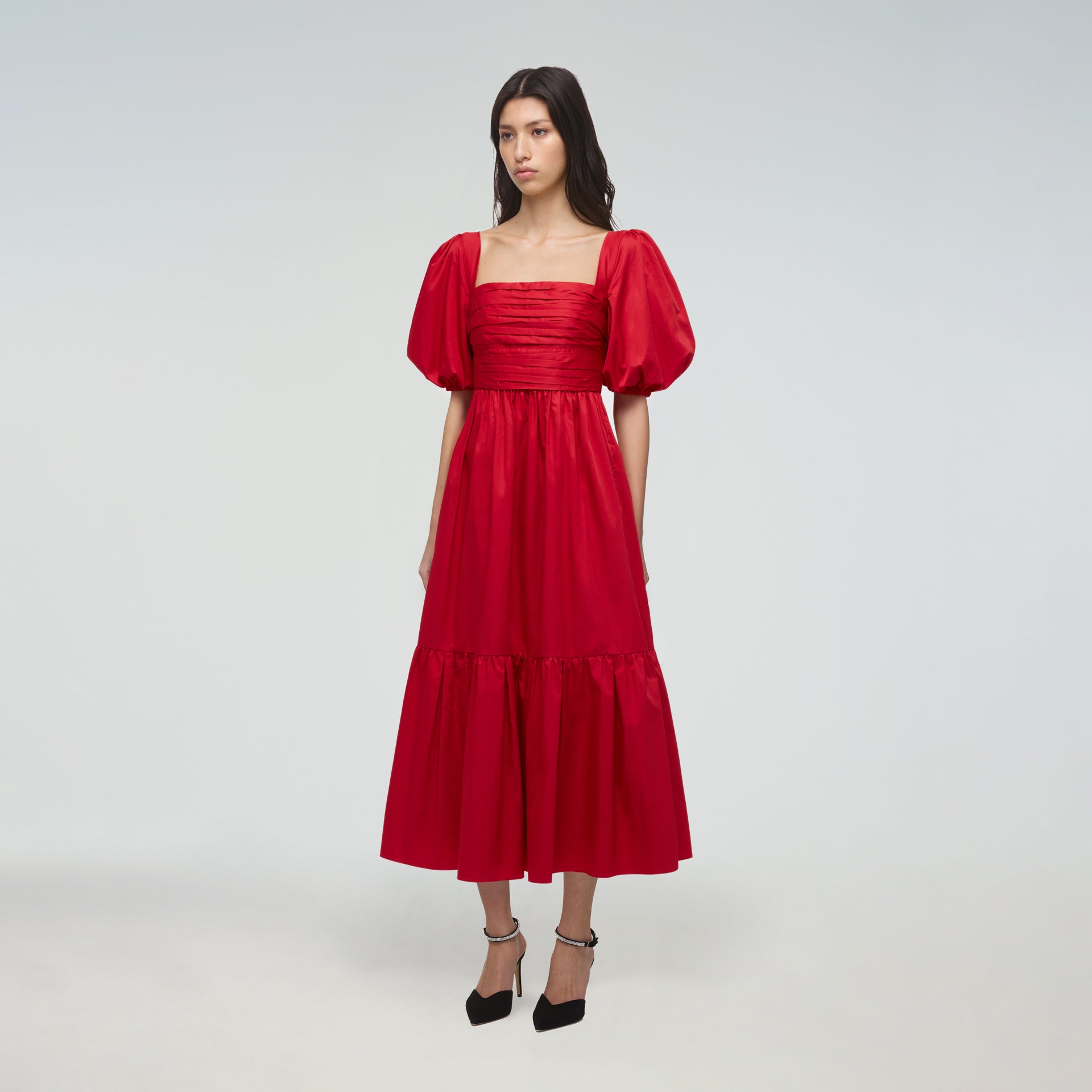 Midi red dress with sleeves - Buy and Slay