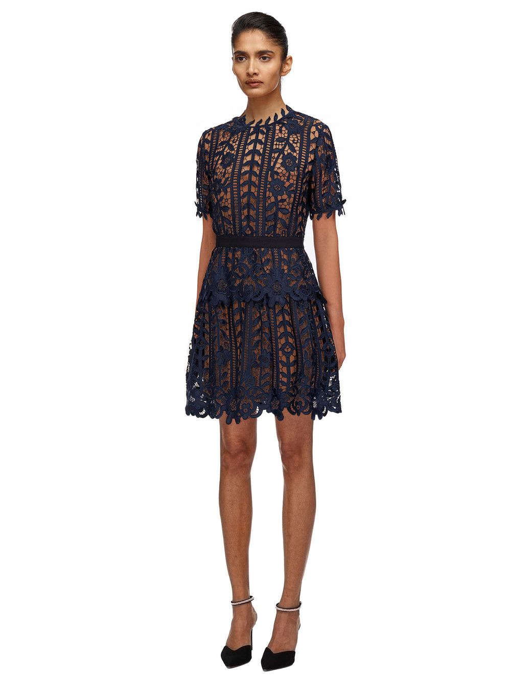 Self portrait blue shop lace mini dress