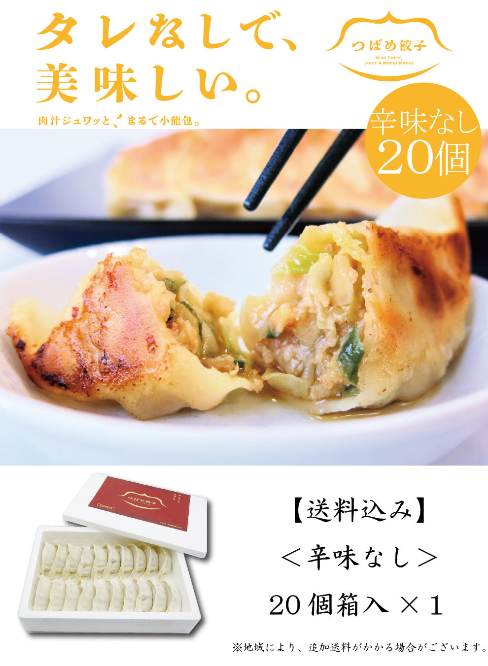 【お試し】【タレなしでうまい！】つばめ餃子(辛味なし)20個【送料込み】