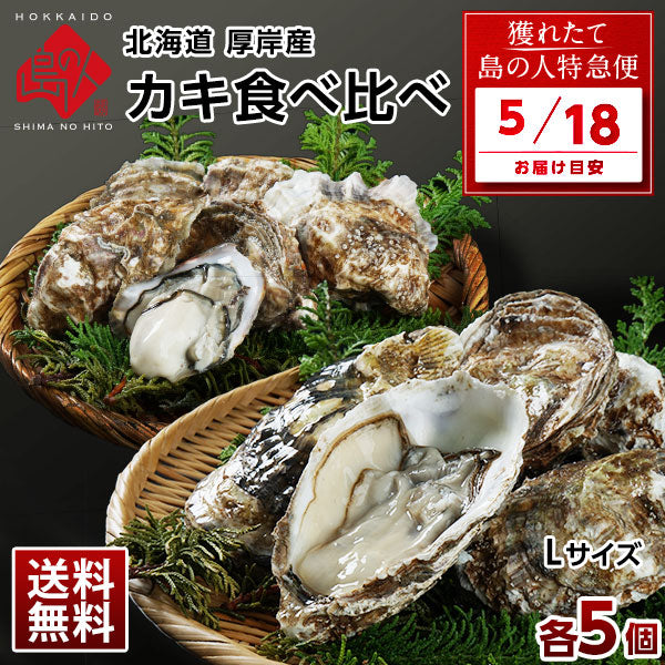 【5月18日お届け】北海道 厚岸産 牡蠣 (カキえもん＆まるえもん) 殻付き 10個(各Lサイズ5個) 食べ比べセット 殻むきナイフ付