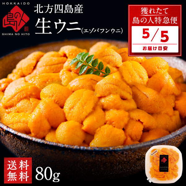 【5月5日お届け】うに 北方四島産 無添加 天然生エゾバフンウニ 80g 【送料無料】