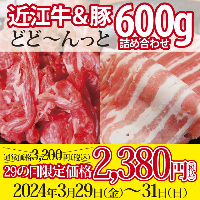 【29(肉)の日がお得！】合計600g！近江牛＆国産豚詰め合わせ！＜冷凍便＞【今回のセール期間2024年3月29日(金)～3月31日(日)の3日間】