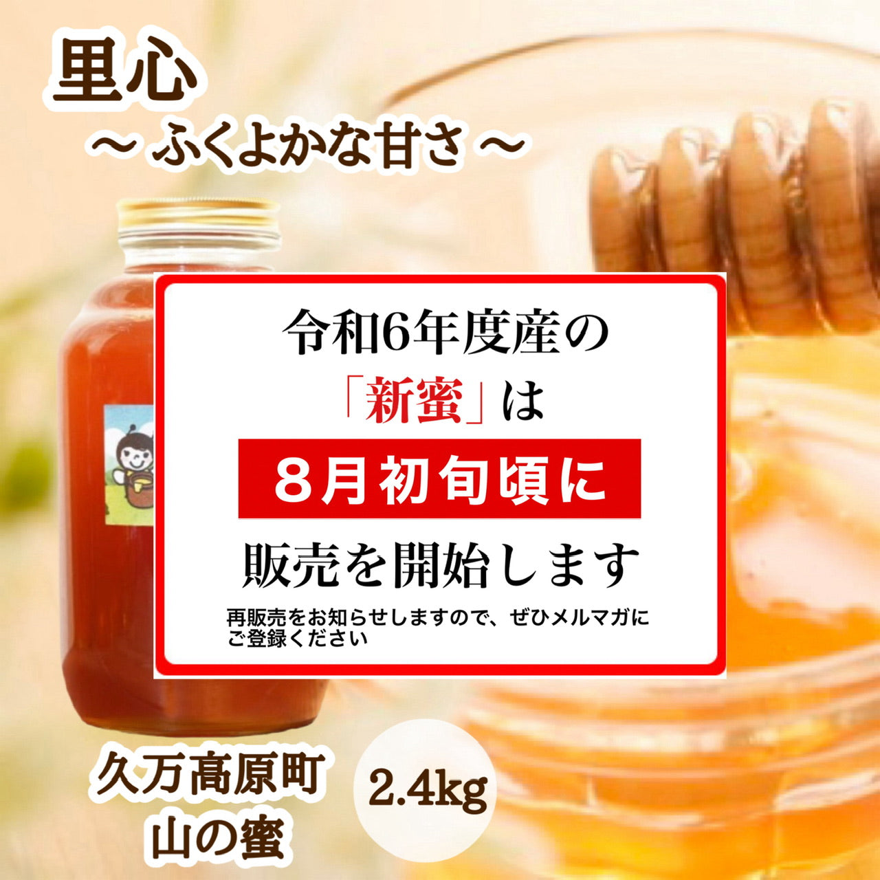 はちみつ　令和5年度産　新蜜　里心～ふくよかな甘さ～　「久万高原町山の蜜」 愛媛県産　愛媛県久万高原町産純粋ハチミツ　久万高原町山の蜜　2.4kg