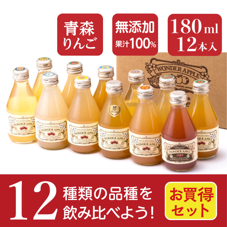 青森県産　りんごジュース　ＷＯＮＤＥＲ　ＡＰＰＬＥ　おまかせ　１２種詰め合せセット　１２本入り【送料無料】