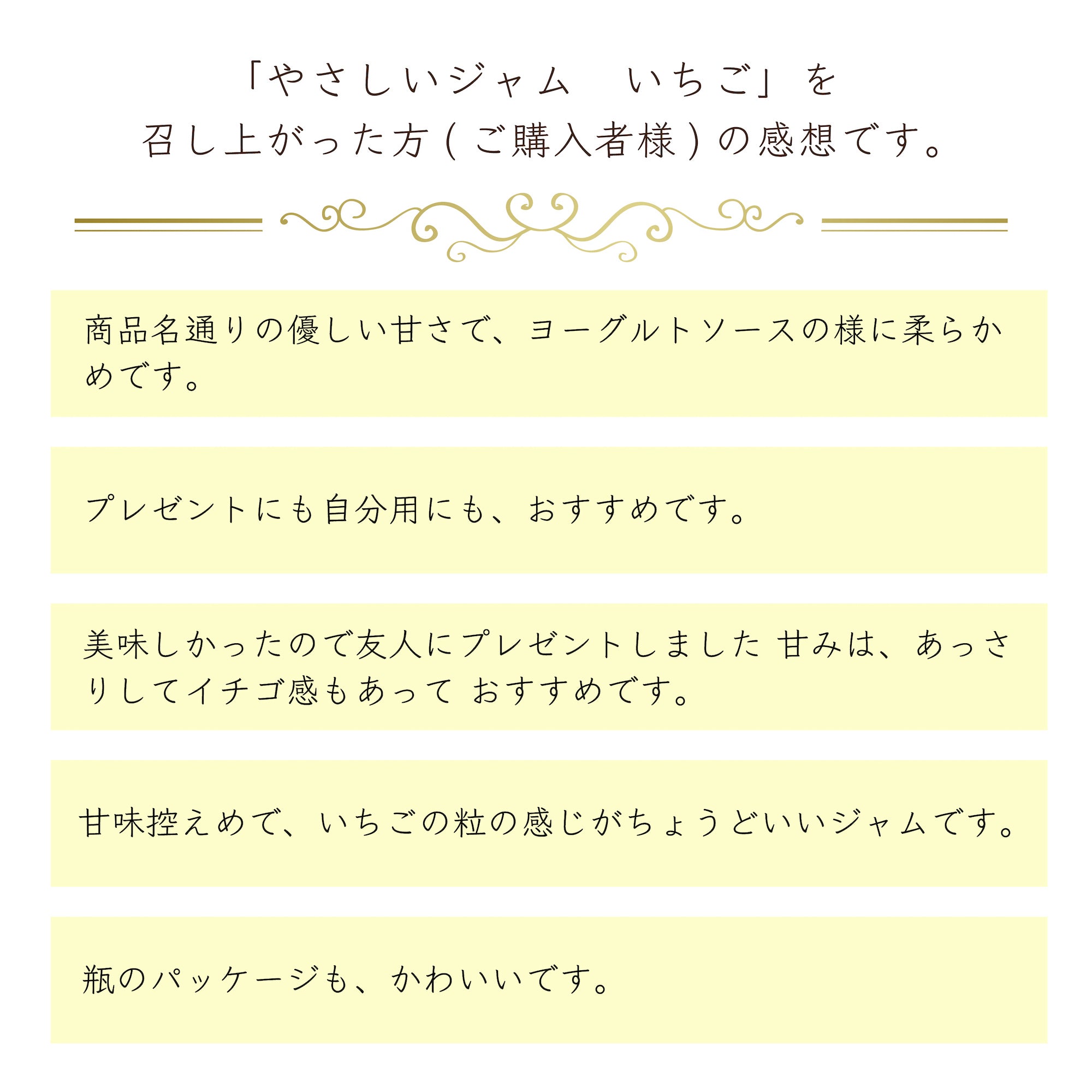 やさしいジャムいちごを召し上がった方の感想です。