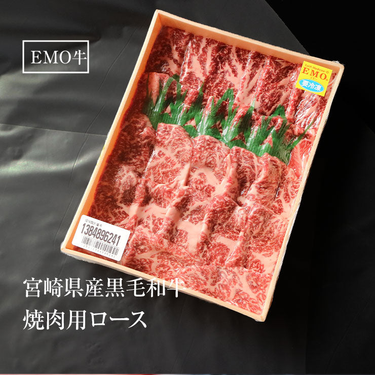 黒毛和牛　焼肉用(やきにく/焼き肉焼き肉セット)　プレゼント　ビールのお供に　ギフト　簡易包装　冷凍食品　贈り物　九州産　御歳暮　宮崎県産　おかず　EMO牛（有田牛）　おかず　国産　冷凍食品　珍味のお試し・おためしに　訳あり　お取り寄せグルメ　...　お歳暮　ロース500ｇ