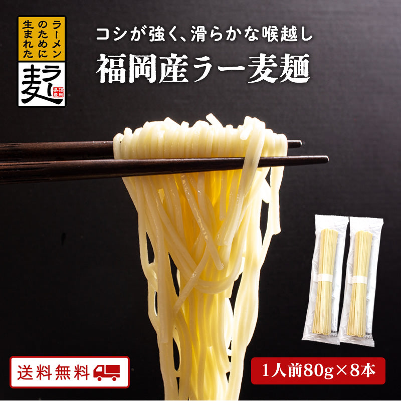 福岡県産ラー麦使用！ラー麦麺 80g 8本 乾麺【送料無料】【レトルト】【常温長期保存】