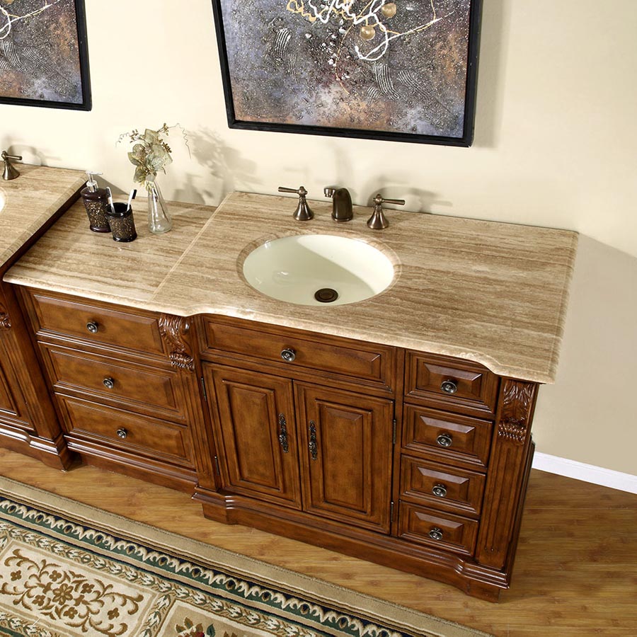 Silkroad Exclusive 32 Travertine Top Single Sink Bathroom Vanity - LTP-0126B-T-UWC-32