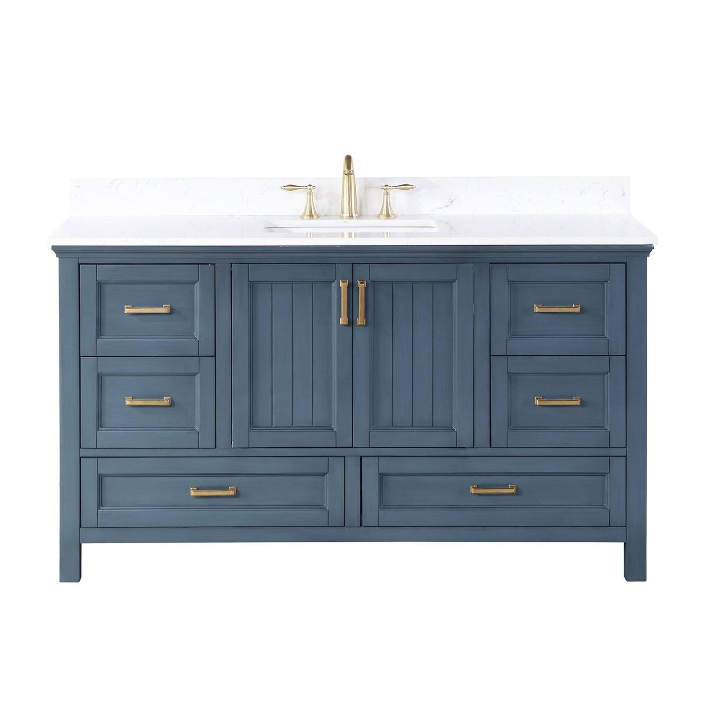 ALTAIR Single Vanity ALTAIR Isla 60" Single Bathroom Vanity Set in Classic Blue, Gray or White and Composite Carrara White Stone Countertop without mirror