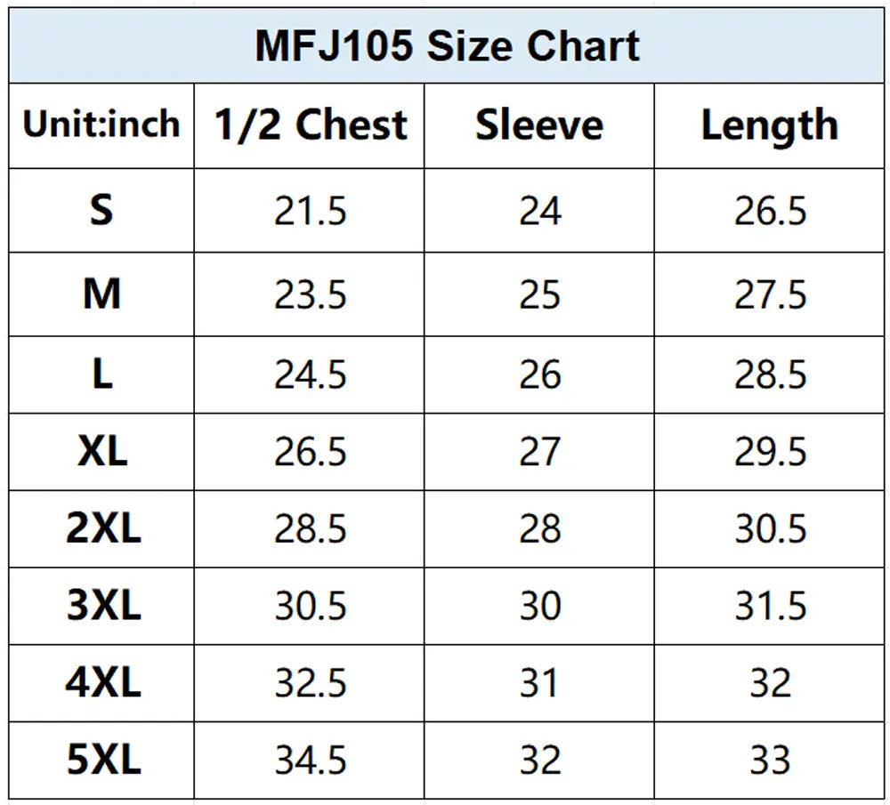Men's Sherpa Hoodie Size Chart