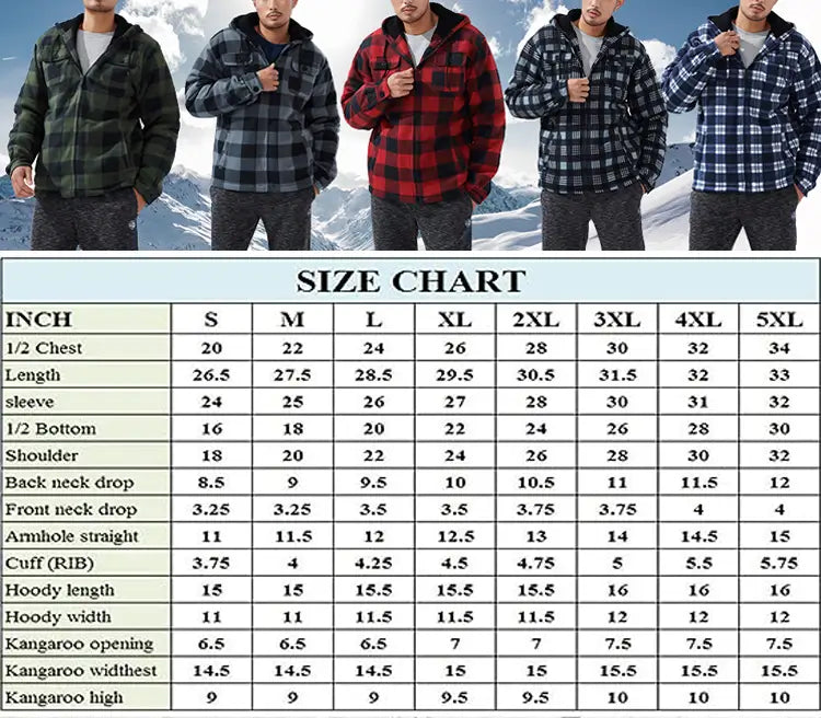 Fleece Plaid Flannel Jacket size chart